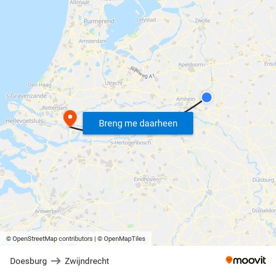 Doesburg to Zwijndrecht map