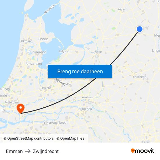 Emmen to Zwijndrecht map