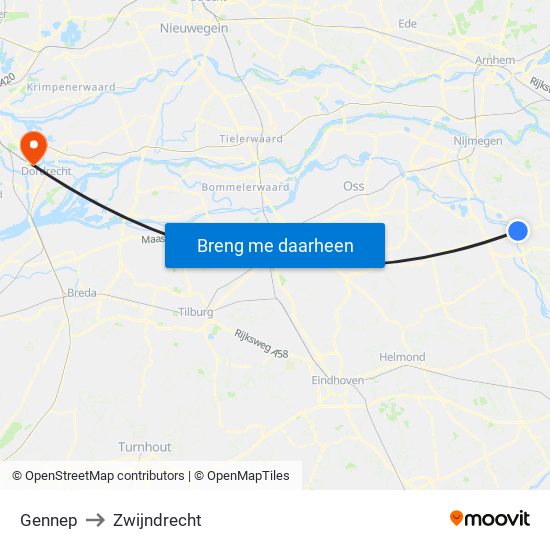 Gennep to Zwijndrecht map