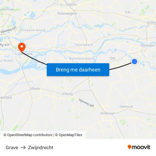 Grave to Zwijndrecht map