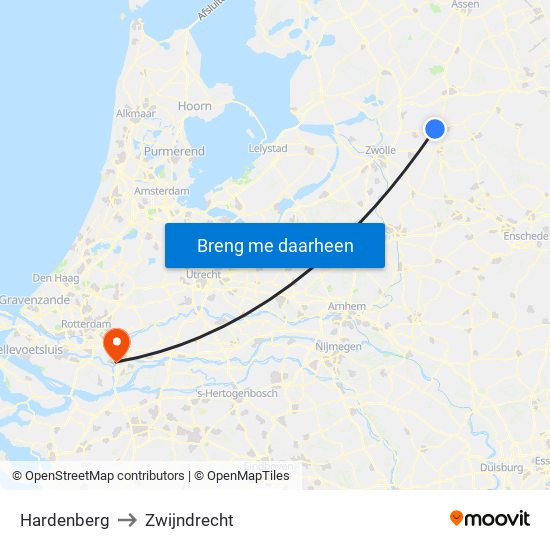 Hardenberg to Zwijndrecht map