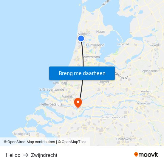 Heiloo to Zwijndrecht map