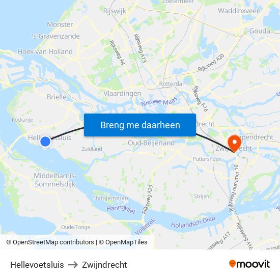 Hellevoetsluis to Zwijndrecht map