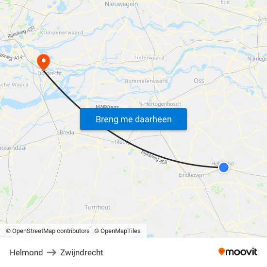 Helmond to Zwijndrecht map