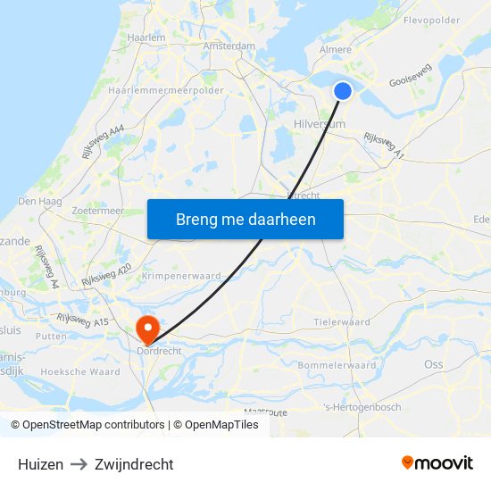 Huizen to Zwijndrecht map