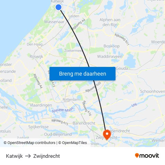 Katwijk to Zwijndrecht map