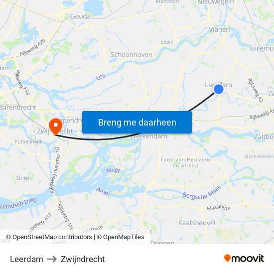 Leerdam to Zwijndrecht map