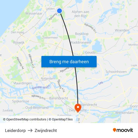 Leiderdorp to Zwijndrecht map