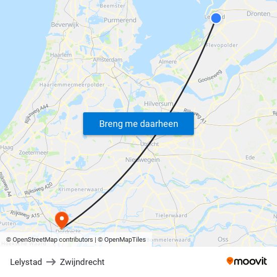 Lelystad to Zwijndrecht map