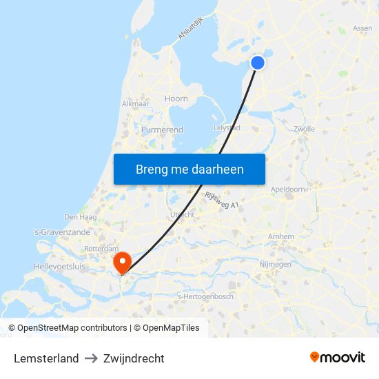 Lemsterland to Zwijndrecht map