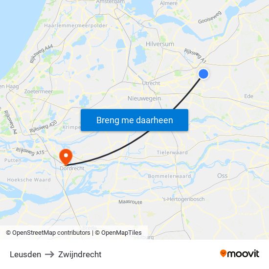 Leusden to Zwijndrecht map