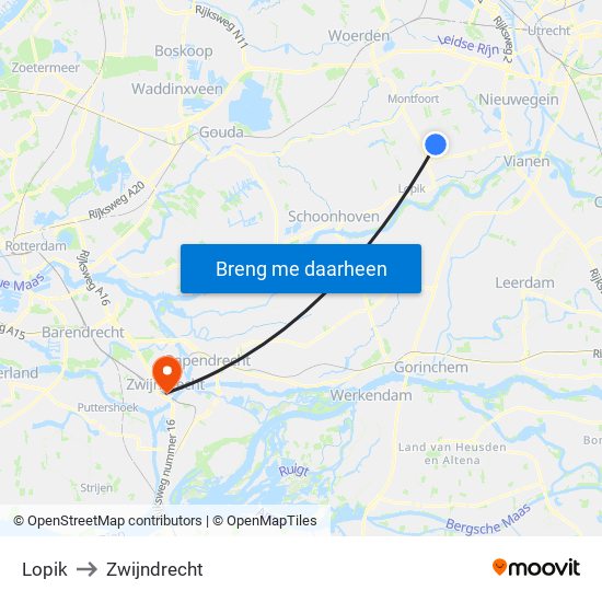Lopik to Zwijndrecht map