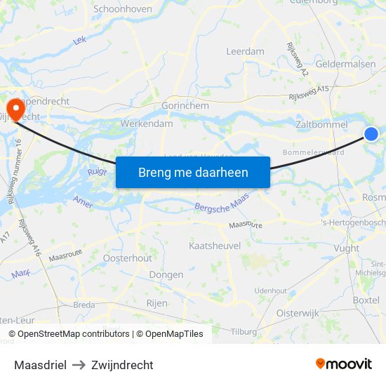 Maasdriel to Zwijndrecht map
