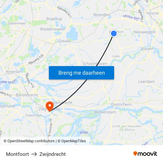 Montfoort to Zwijndrecht map