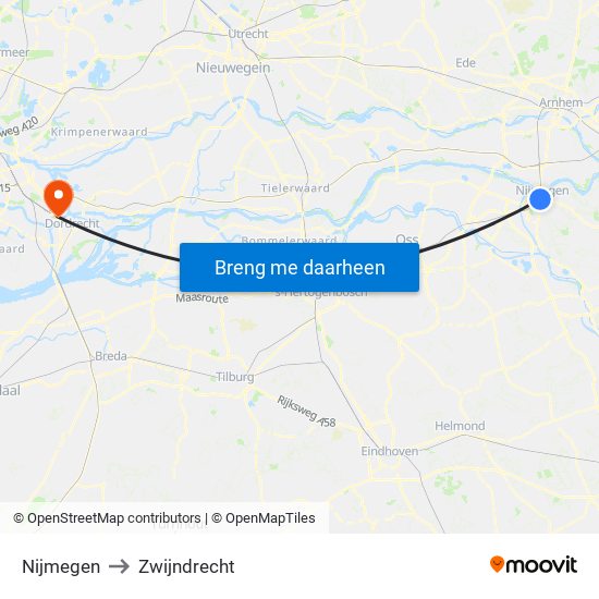 Nijmegen to Zwijndrecht map