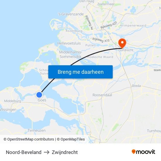 Noord-Beveland to Zwijndrecht map