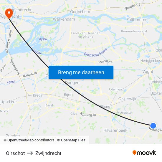 Oirschot to Zwijndrecht map