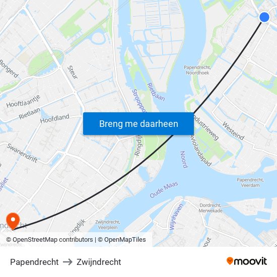 Papendrecht to Zwijndrecht map