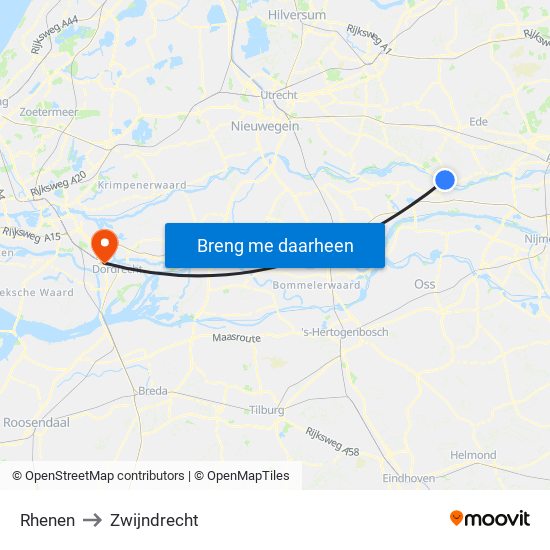 Rhenen to Zwijndrecht map