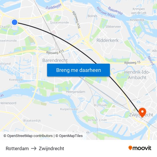 Rotterdam to Zwijndrecht map