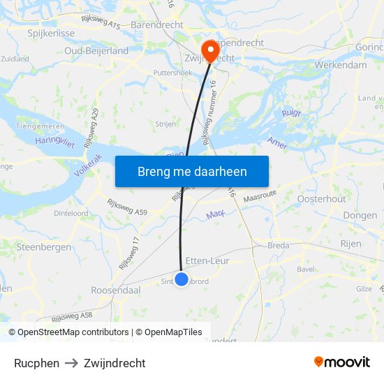 Rucphen to Zwijndrecht map