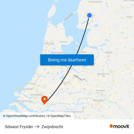 Sdwest Fryslân to Zwijndrecht map