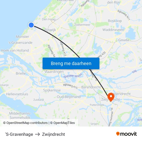 'S-Gravenhage to Zwijndrecht map