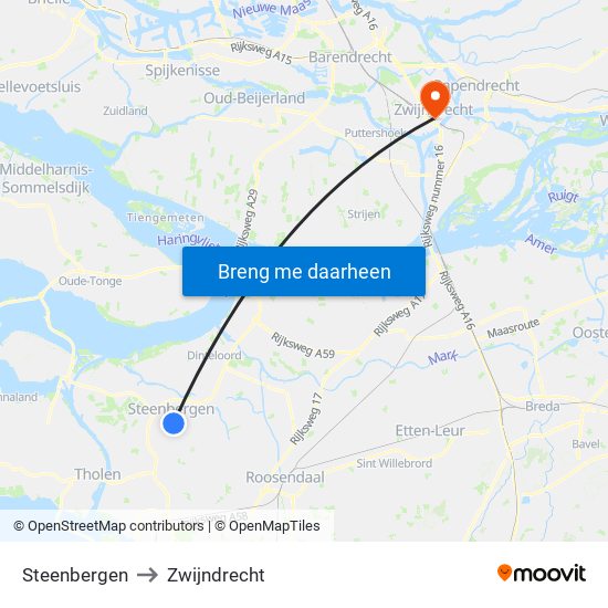 Steenbergen to Zwijndrecht map