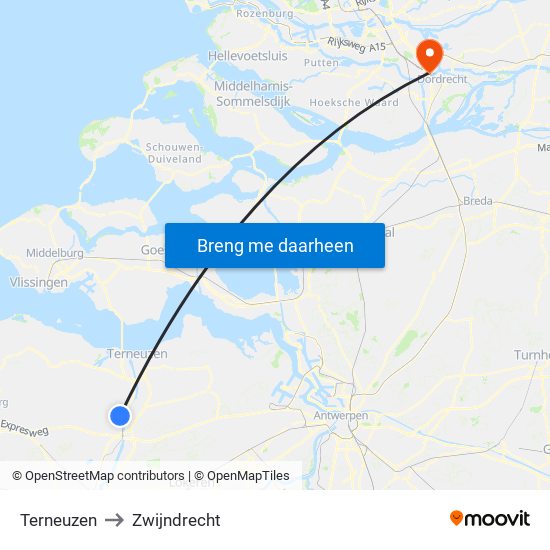 Terneuzen to Zwijndrecht map