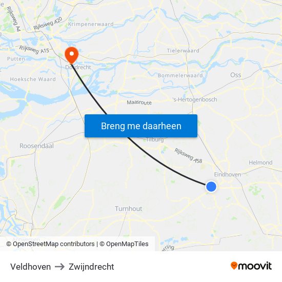 Veldhoven to Zwijndrecht map