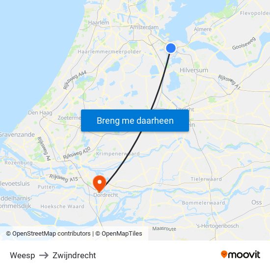 Weesp to Zwijndrecht map