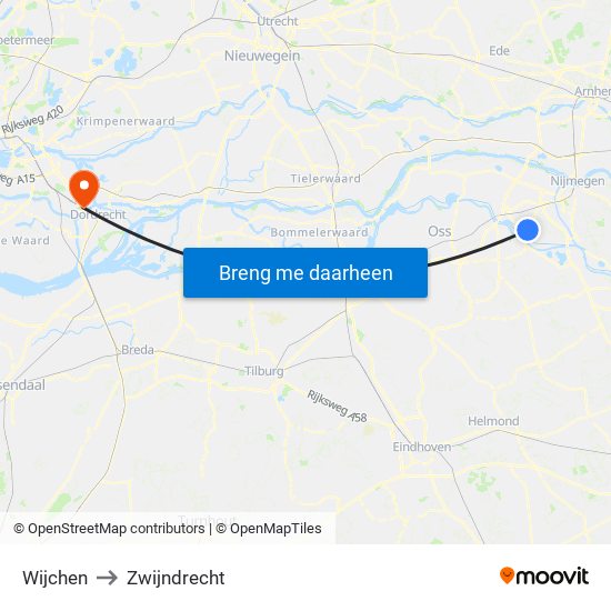 Wijchen to Zwijndrecht map