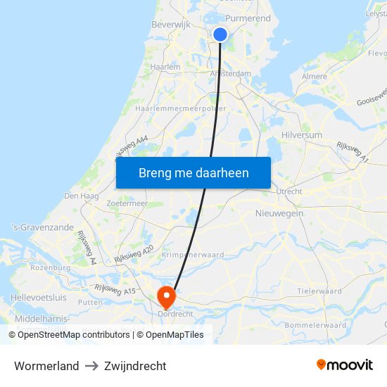 Wormerland to Zwijndrecht map