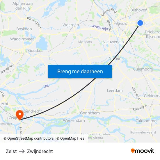 Zeist to Zwijndrecht map
