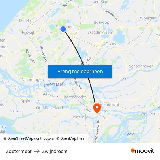 Zoetermeer to Zwijndrecht map