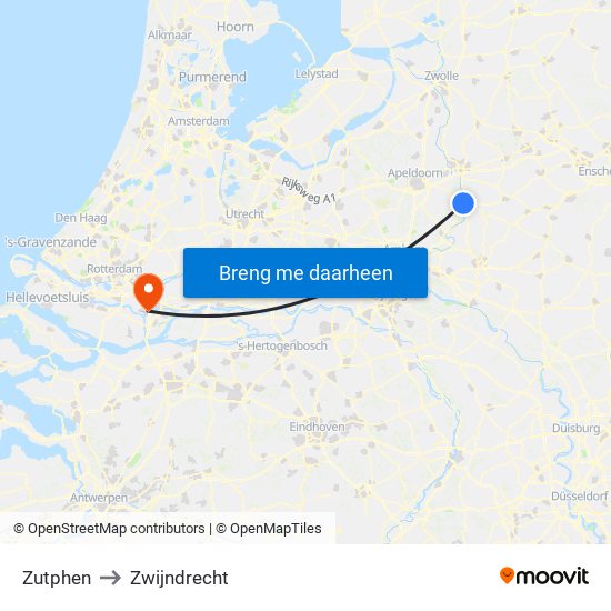 Zutphen to Zwijndrecht map