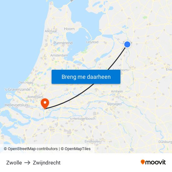 Zwolle to Zwijndrecht map