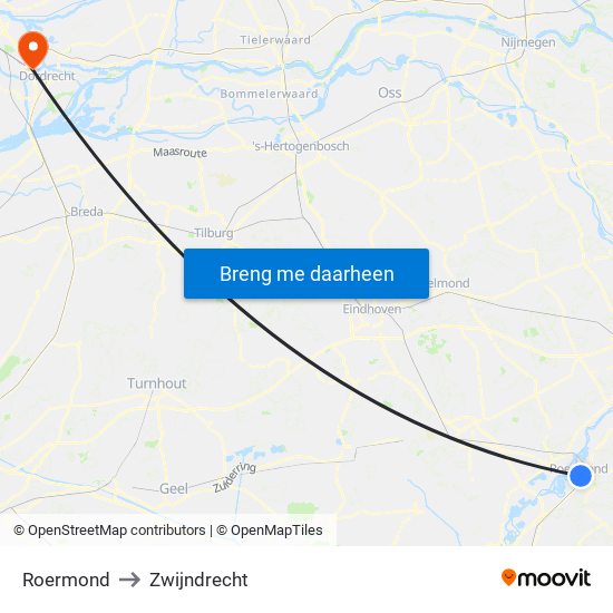 Roermond to Zwijndrecht map