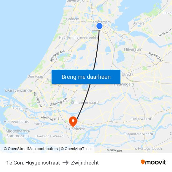 1e Con. Huygensstraat to Zwijndrecht map