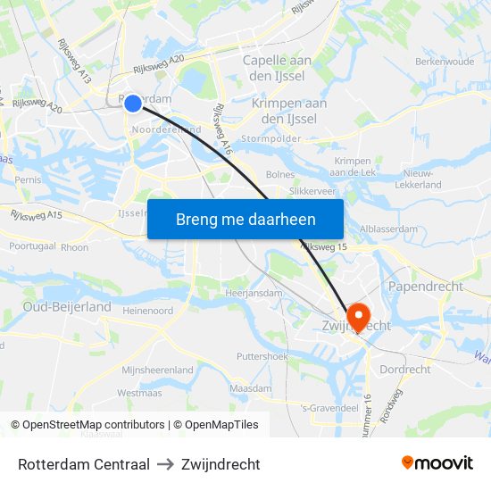 Rotterdam Centraal to Zwijndrecht map