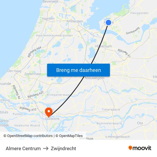 Almere Centrum to Zwijndrecht map