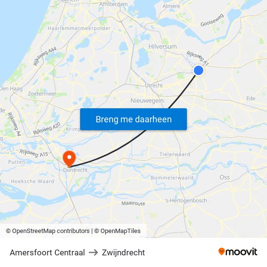 Amersfoort Centraal to Zwijndrecht map