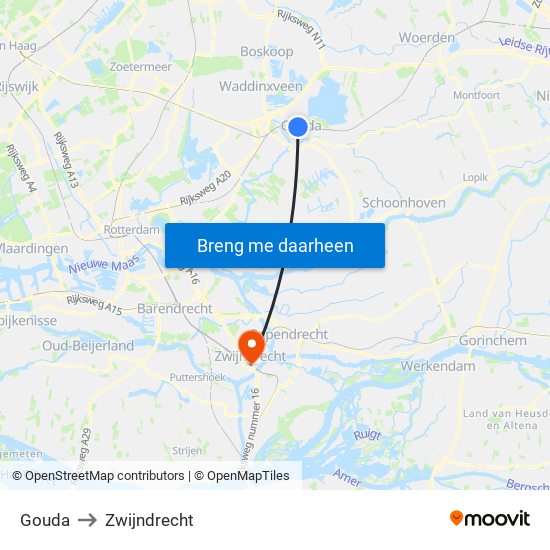 Gouda to Zwijndrecht map