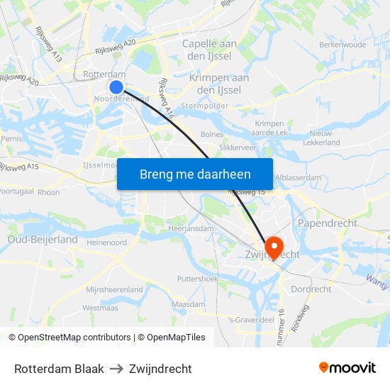 Rotterdam Blaak to Zwijndrecht map