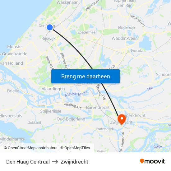 Den Haag Centraal to Zwijndrecht map