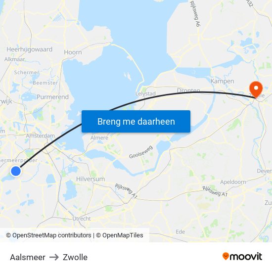 Aalsmeer to Zwolle map