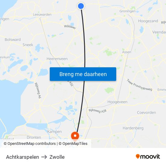 Achtkarspelen to Zwolle map