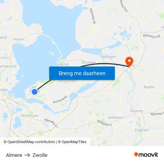 Almere to Zwolle map