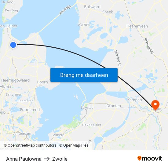 Anna Paulowna to Zwolle map