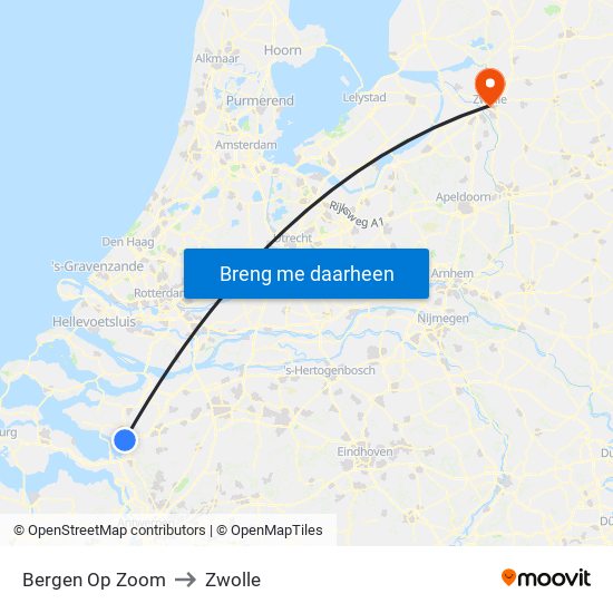 Bergen Op Zoom to Zwolle map